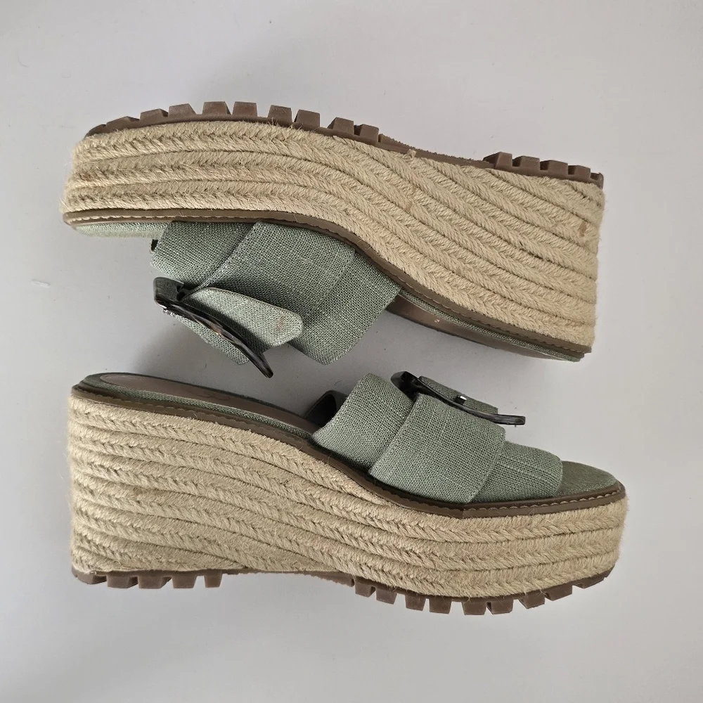 SAM EDELMAN Womens Green Platform Buckle Accent Livi Round Toe Espadrille SZ 10